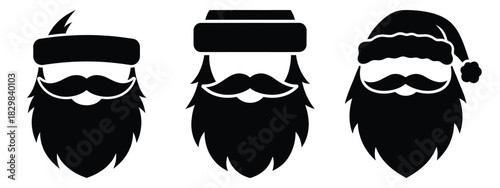 santa beard silhouette vector icon set