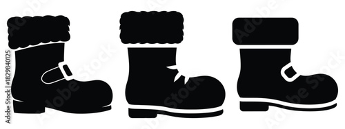 santa boot silhouette vector icon set