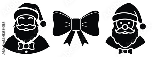 santa bow silhouette vector icon set