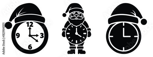 santa clock silhouette vector icon set