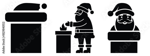 santa chimney silhouette vector icon set
