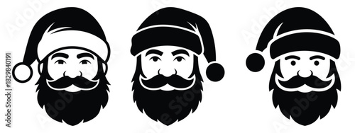 santa face silhouette vector icon set
