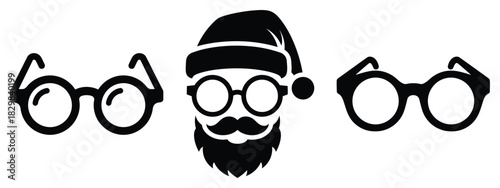 santa glasses silhouette vector icon set
