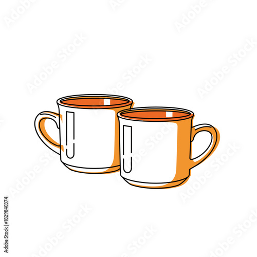 Pair of vintage mugs with warm beverage on white background  