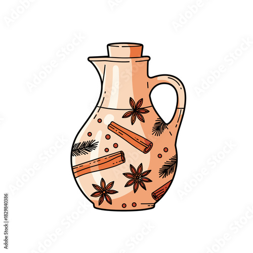 Ceramic jug with winter spices for serving mulled wine  