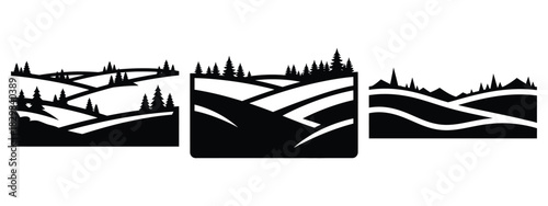 snow field silhouette vector icon set