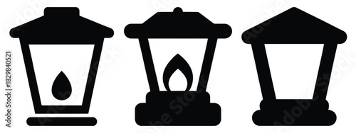 snow lantern silhouette vector icon set