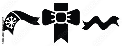 snow ribbon silhouette vector icon set