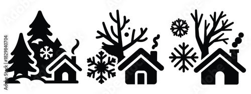 winter charm silhouette vector icon set