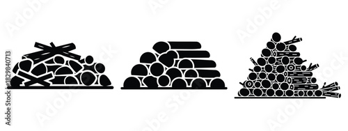 winter firewood silhouette vector icon set