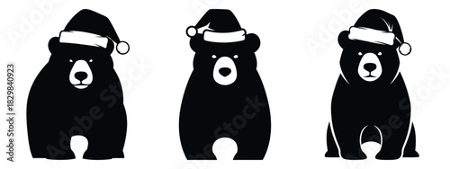 christmas bear silhouette vector icon set