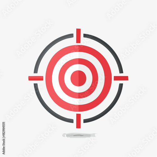 Red target icon with crosshairs for business goal, strategy, and precision aiming. Vector illustration of a bullseye for marketing objective