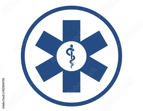 Flat Minimalist Star of Life Icon in Solid Blue, Isolated PNG