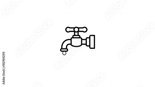 Animation icon. A white and black image of a faucet with water dripping from it