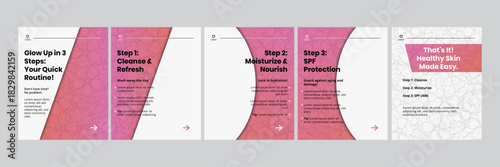 Skincare Routine 3-Step Social Media Carousel Post Template, Editable AI file