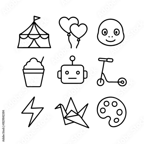 Collection of simple hand drawn icons for children s themes