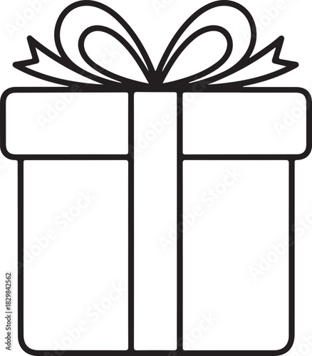 Simple line art of a gift box with bow
