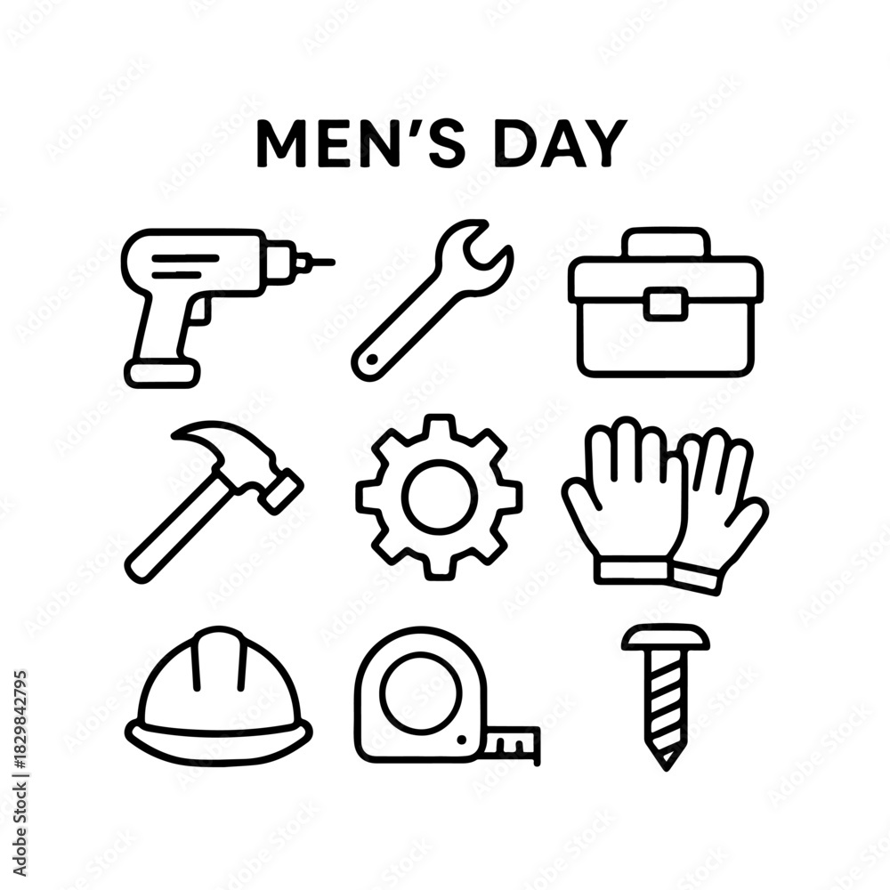 Obraz premium Men s day celebration with tools and construction icons