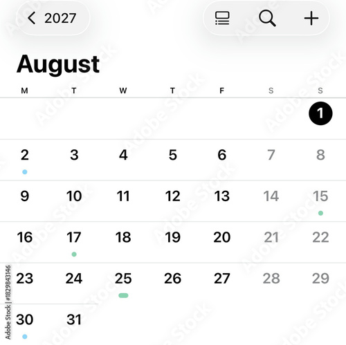 August Calendar 2027: A clear view of August 2027 calendar on display, highlighting each day for date organization.