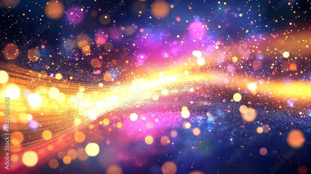 Fototapeta premium Defocused fiber optics illuminate a corporate environment.