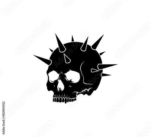 Edgy spiked skull illustration, vector art for tattoo design and rock band merchandise