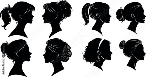 Silhouette set of woman head. Vector isolated illustration