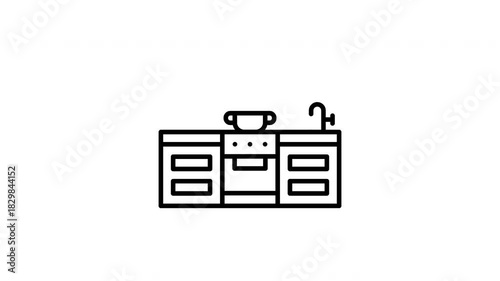 Animation icon. A kitchen with a stove and a sink