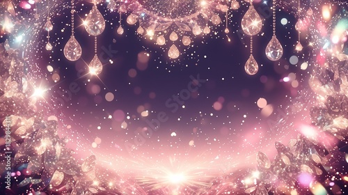 Wallpaper background illustration poster in light and shadow, Jewelry and diamond theme, wave, Korean pink color KPop style