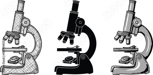 Microscope vector illustration set scientific equipment in various styles perfect for educational and research-related designs