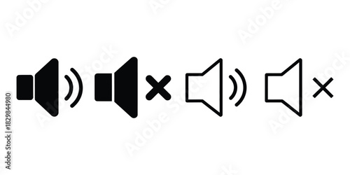Sound and Mute Speaker Icons Set - Audio Control & Volume Settings