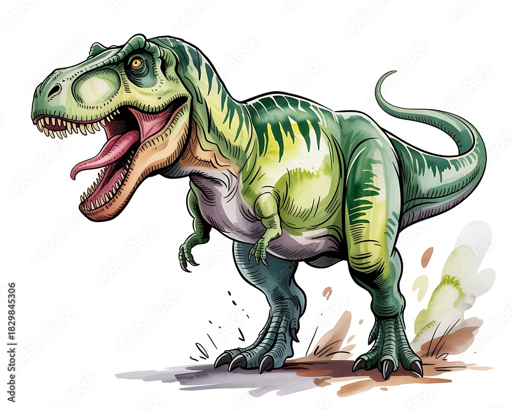 Fototapeta premium Fierce tyrannosaurus rex dinosaur roaring with open mouth and sharp teeth