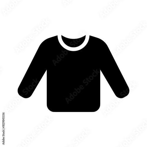 Simple black long sleeve shirt icon with white collar detail, isolated on