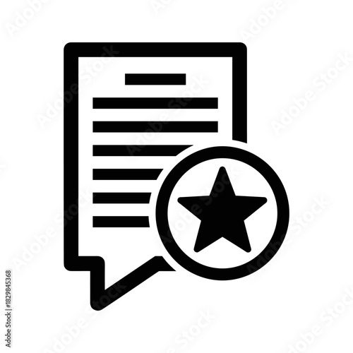 Black and white icon representing a document or message with a star badge indicating favorite or review status