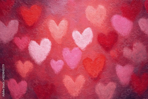 Romantic Red and Pink Hearts with Textured Painterly Effect
