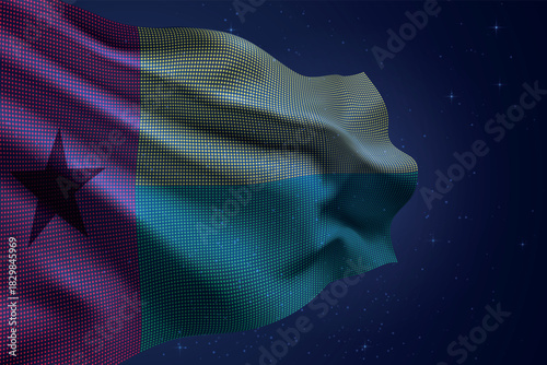 Guinea Bissau digital LED waving flag on dark starry background