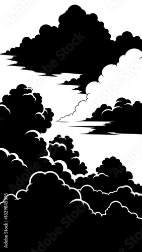 Vector illustration of dark ominous storm clouds gathering on horizon with jagged lightning strikes and rolling thunder creating dramatic atmospheric scene for wallpaper design