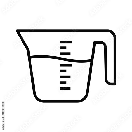 Outline icon of a measuring cup filled with liquid, showing measurement markers for cooking or science.