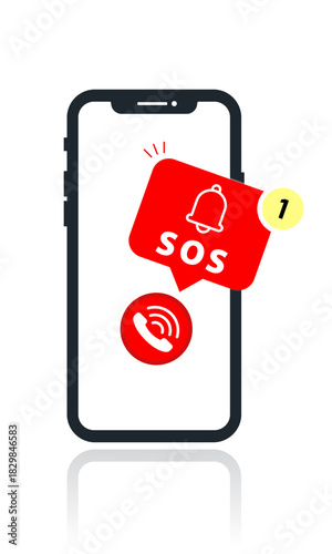 Smartphone displaying an SOS notification with a phone icon and bell symbol.