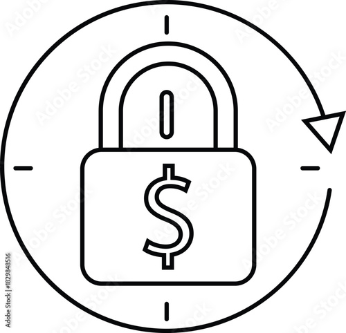 Financial Security Icon․ Time, Lock, and Money Protection․ Minimalist Investment Protection Symbol․ Timed Savings and Safety