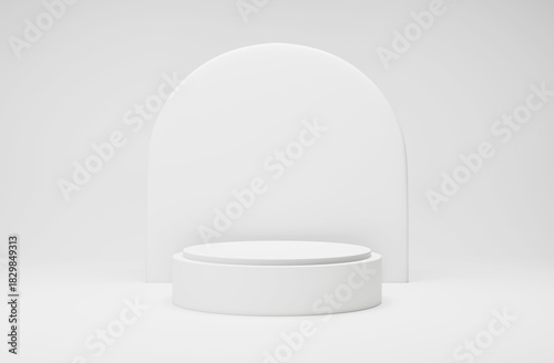 minimalist of cylinder podium showcase stage in interior room white studio and lighting for stand product display presentation abstract bright background 3d render. abstract mockup white background