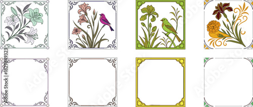 Flowers. Floral card. Vector classic vintage illustration of rich baroque frame, aesthetic elements, elegant pattern, irises, marigolds and bird for greeting card, wedding invitation or background