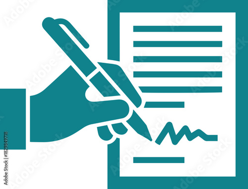 An Icon of a Hand Holding a Pen, Signing a Document