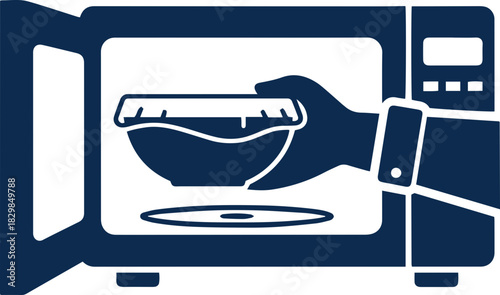 An Icon of a Hand placing food inside Microwave