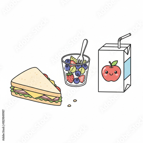 Sandwich, fruit salad and juice box set