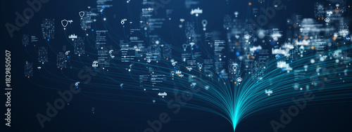 AI analytics background, big data visualization, machine-learning insights, cyber data intelligence, digital processing flow, global data network, predictive analytics, neural data visualization.