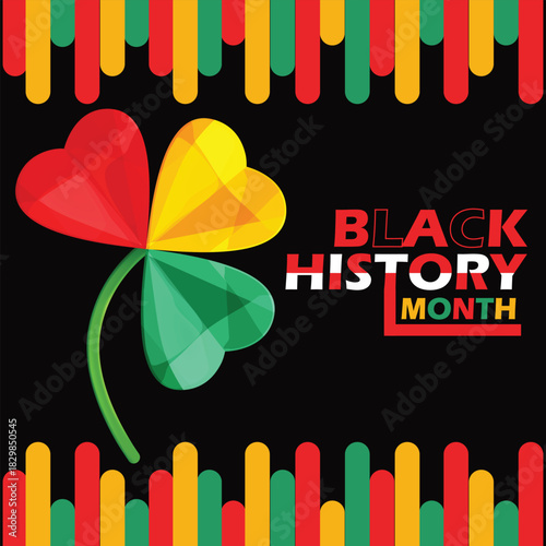 Black History Month Vector: Heart-Shaped Clover in Pan-African Colors