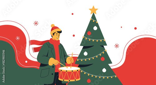 Festive Drummer Boy: A Joyful Celebration with Christmas Tree and Decorations