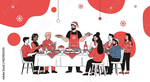 Festive gathering around a holiday table with family and friends celebrating togetherness