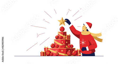 Festive holiday cheer illustration showcasing the joy of decorating for christmas season