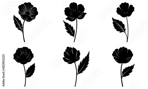 Elegant floral silhouette collection, perfect for minimalist designs, invitations, and springtime projects, originally a scalable vector graphic